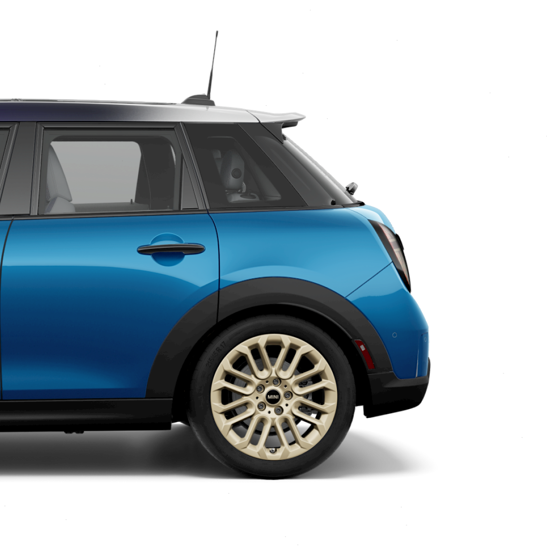 Side view of the rear half of a MINI Cooper 4 Door.