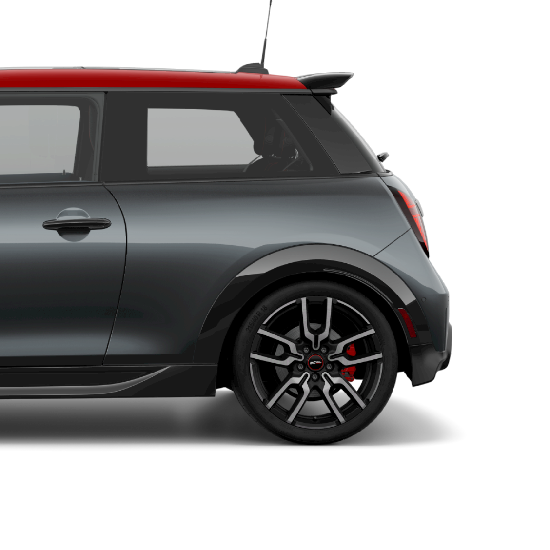 Side view of the rear half of the MINI JCW 2 Door.